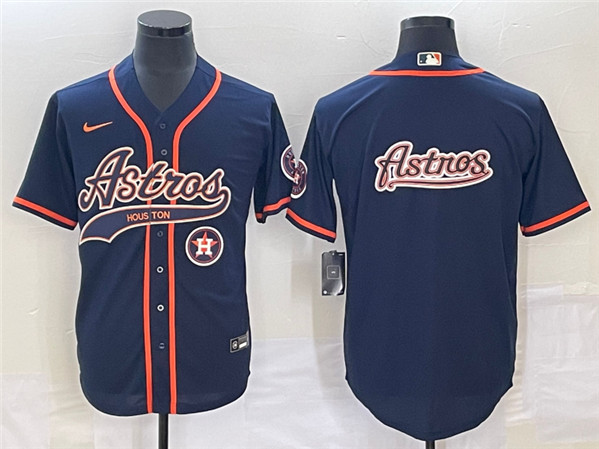 Men's Houston Astros Navy Team Big Logo With Patch Cool Base Stitched Baseball Jersey
